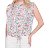 Charlie B Crewneck Rushed Shoulder Top In Multi Color In Multi