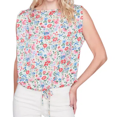 Charlie B Crewneck Rushed Shoulder Top In Multi Color