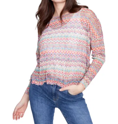 Charlie B Crewneck Slits At Sides Top In Chaecker In Multi