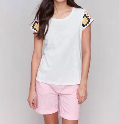 Charlie B Crochet Cap Sleeve Cotton T-shirt In White