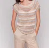 Charlie B Crochet Cap Sleeve Top In Pebble