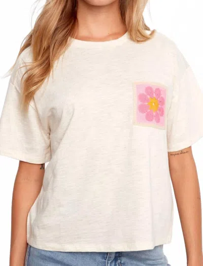 Charlie B Crochet Chest Pocket Tee In Heathered Fog In Neutral