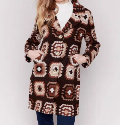 Charlie B Crochet Coat In Chocolate In Gold