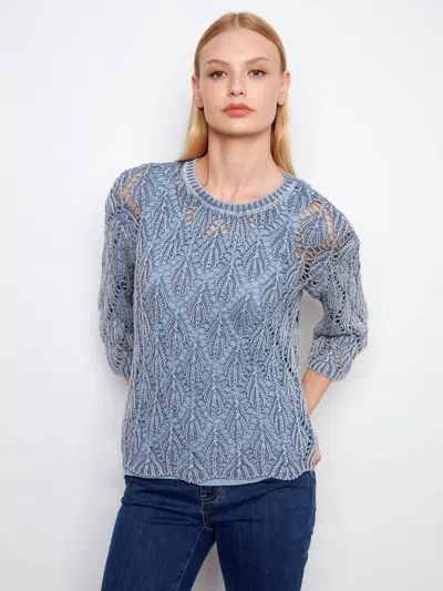 Charlie B Crochet Crew Neck Sweater In Haze In Blue