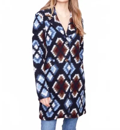 Charlie B Crochet Long Coat In Twilight In Blue