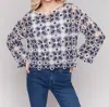 Charlie B Crochet Long Sleeve Boat Neck Top In Denim In Blue