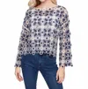 Charlie B Crochet Long Sleeve Boat Neck Top In Denim In Multi