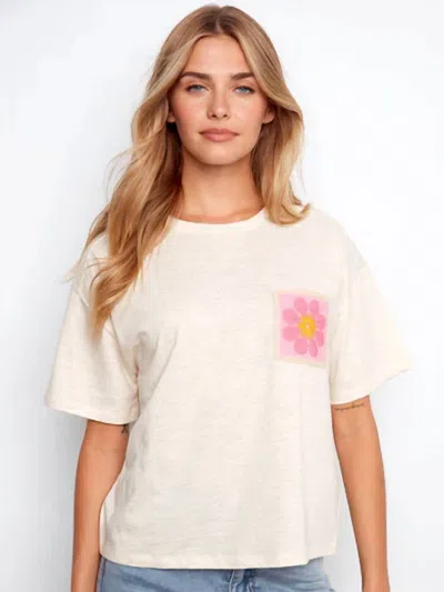 Charlie B Crochet Pocket T-shirt In Heathered Fog In White