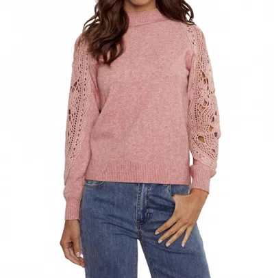 Charlie B Crochet Sleeve Mock Neck Sweater In Primrose In Pink