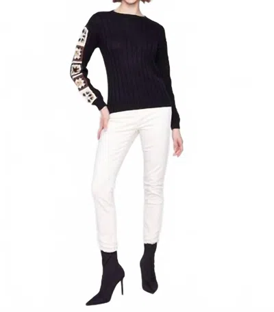 Charlie B Crochet Sleeve Sweater In Black