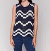 Charlie B Crochet Sleeveless Crew Neck Cami In Navy In Blue