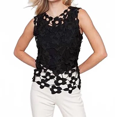 CHARLIE B CROCHET SLEEVELESS CREW NECK TOP IN BLACK