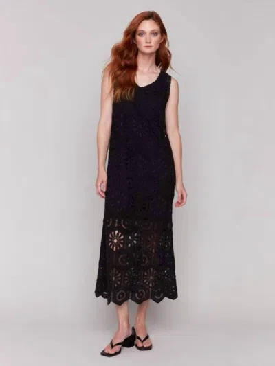 Charlie B Crochet Sleeveless Maxi Dress In Black In Blue