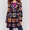 Charlie B Crochet Squares Long Coat In Navy In Blue