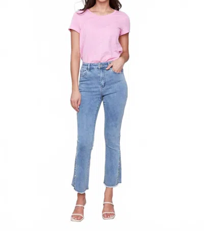 Charlie B Crop Side Button Bootcut Pant In Light Blue