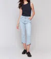 Charlie B Cropped Asymmetrical Hem Jeans In Light Blue