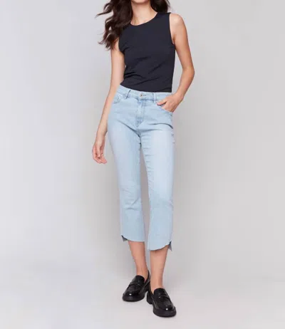 Charlie B Cropped Asymmetrical Hem Jeans In Light Blue