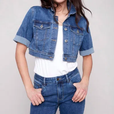 Charlie B Cropped Denim Jacket In Medium Blue