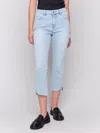 Charlie B Cropped Jeans With Asymmetrical Hem In Bleach Blue