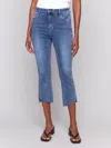 Charlie B Cropped Jeans With Asymmetrical Hem In Medium Blue