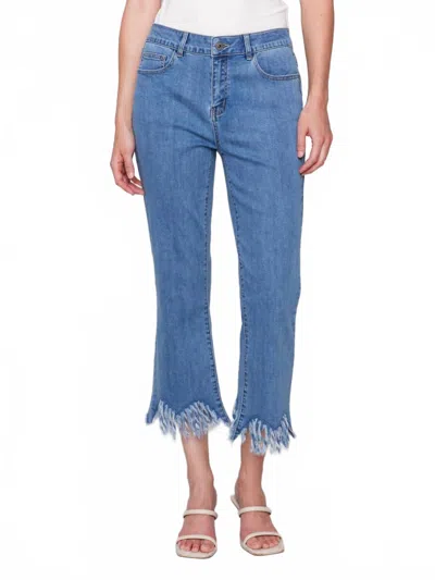 Charlie B Cropped Jeans With Fringed Hem In Blue Jean