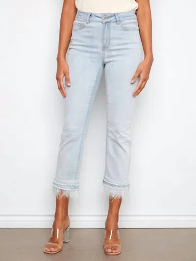 Charlie B Cropped Jeans With Removable Feather Hem In Bleached Blue