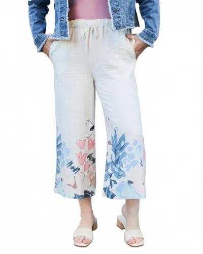 Charlie B Cropped Linen Pant - Plus In White In Blue