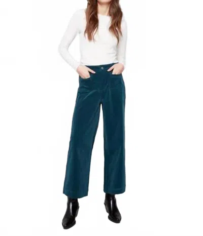 Charlie B Cropped Patch Pocket Flare Corduroy Pants In Evergreen In Blue