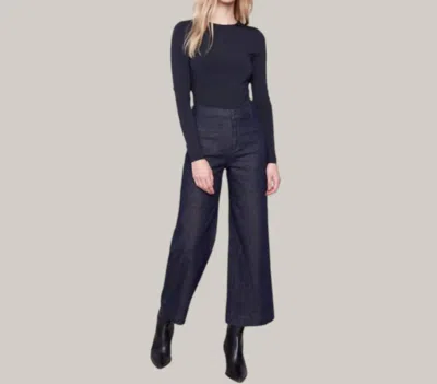 Charlie B Cropped Patch Pocket Flare Lurex Denim Pants In Blue Black