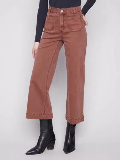 Charlie B Cropped Patch Pocket Flare Twill Pants In Sepia In Brown