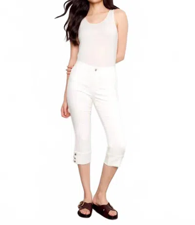 Charlie B Cropped Twill Capri Jeans With Snap Button Cuff In White