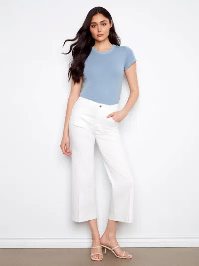 Charlie B Cropped Wide Leg Colored Twill Pant In White In Blue