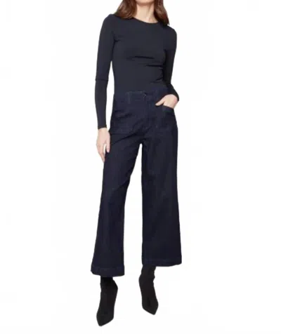 Charlie B Cropped Wide Leg Stretch Denim Pants In Navy Blue