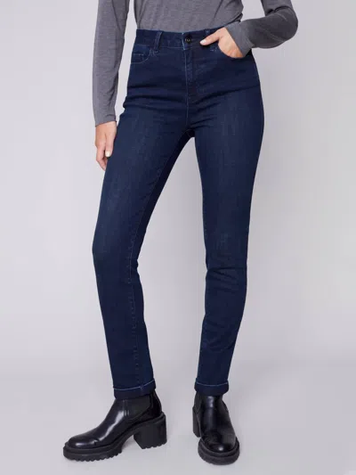 Charlie B Cuff Denim Pants In Blue Black