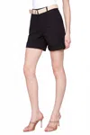 Charlie B Cuffed Shorts With Belt In Black In Black