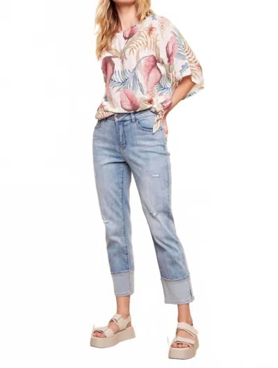 Charlie B Cuffed Hem Crop Jeans In Light Indigo In Blue