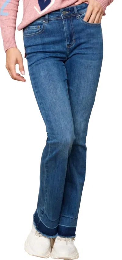Charlie B Pull-on Jeans With Bow Detail In Indigo In Blue
