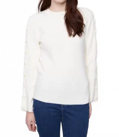Charlie B Decorative Sleeve Ribbed Crew Neck Sweater In Ecru In White