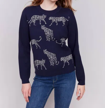 Charlie B Don't Cheetah On Me Sweater In Navy In Blue