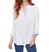 Charlie B Linen Blend Drop Shoulder Shirt With Striped Cuffs In White In White