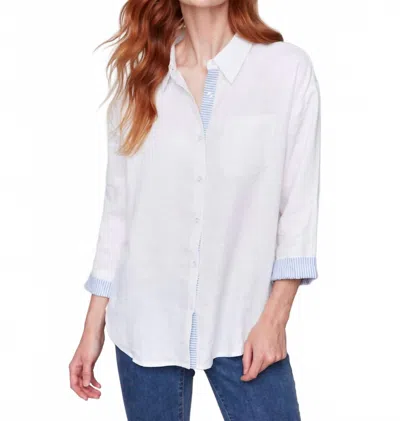 Charlie B Drop Shoulder 3/4 Button Down Shirt In White