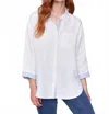 Charlie B Linen Blend Drop Shoulder Shirt With Striped Cuffs In White In White
