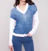 Charlie B Drop Shoulder V Neck Sweater In Denim In Blue