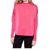 Charlie B Mock Neck Satin Knit Combo In Megenta In Pink
