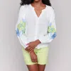 Charlie B Emboidered Sleeve Blouse In White In White