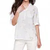 Charlie B Embroidered Cotton Half-button Blouse In Gold In White