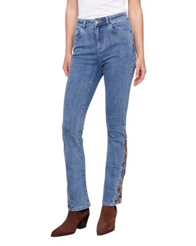 Charlie B Embroidered Boot Cut Jeans In Med Blue In Multi