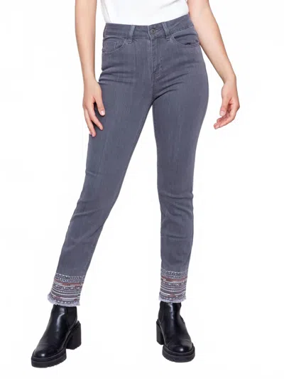 Charlie B Embroidered Bottom Pants In Medium Grey In Gray