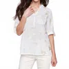 Charlie B Embroidered Cotton Half-button Blouse In Gold In White