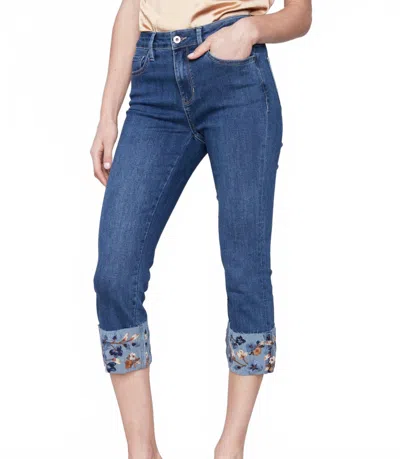 Charlie B Embroidered Cuff Ankle Jeans In Indigo In Blue